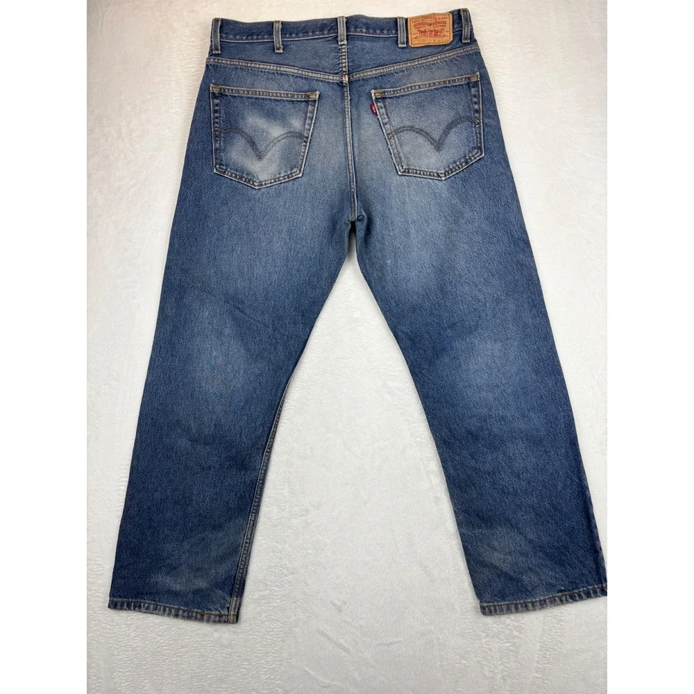 Levis 505 Men's 38x30 Y2K Medium Dark Wash Jeans Blue Distressed Waist Knee Fade